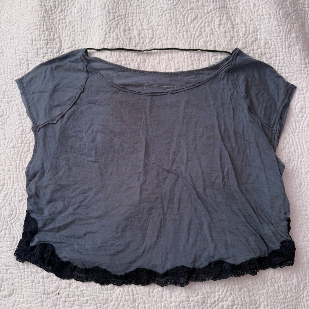 We The Free - Slate Blue/Gray - Cropped Tee with Black Trim
